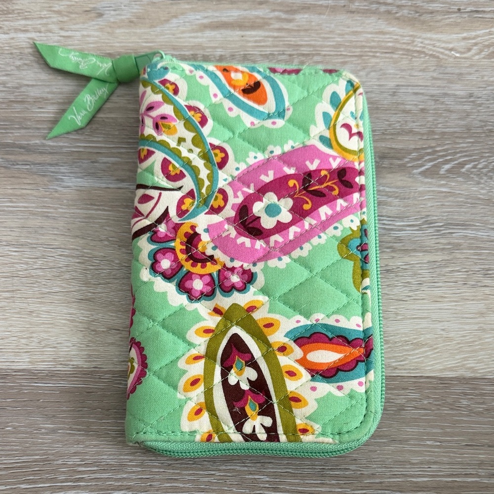 Vera Bradley Floral Green and Pink Zip Around Wallet
